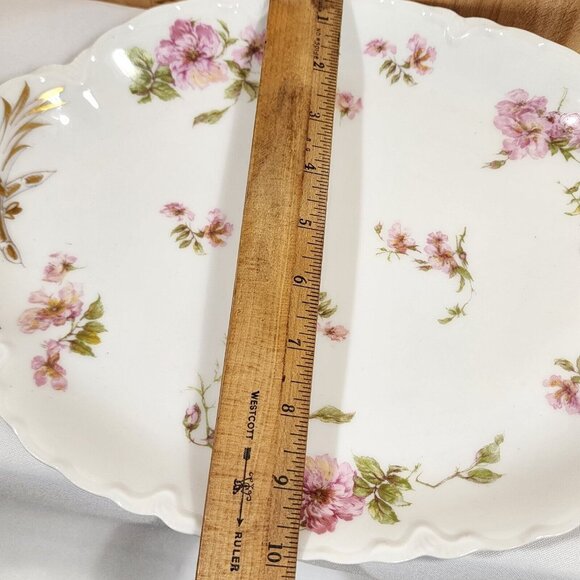 Theodore Haviland Limoges Platter 14x10" Schleiger 144 Green Scrolls Pink Rose - Picture 7 of 10